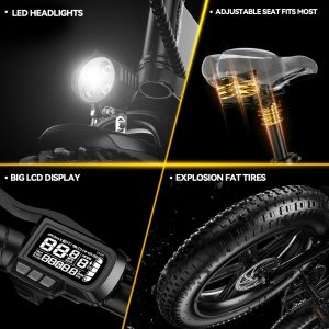 1000W Folding Electric Bike, 48V 20.8AH Large Removable Battery E-Bike, 30+MPH, 80 Miles Max Range, 20" Fat Tire Electric Bike for Adults, Adult Electric Bicycles Commute E-Bikes For Women/Men