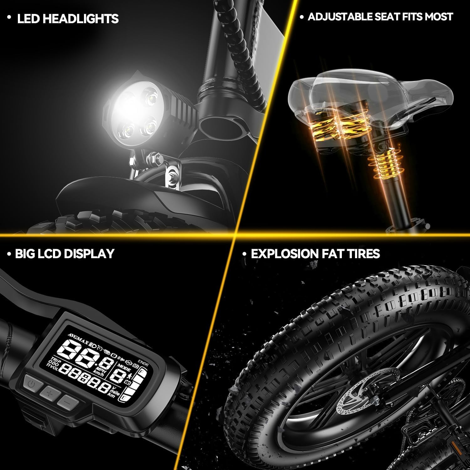 1000W Folding Electric Bike, 48V 20.8AH Large Removable Battery E-Bike, 30+MPH, 80 Miles Max Range, 20" Fat Tire Electric Bike for Adults, Adult Electric Bicycles Commute E-Bikes For Women/Men - Image 4