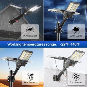 JAYNLT Y-9800W Solar Street Lights Outdoor, 750000LM 6500K High Powered Commercial Parking Lot Lights Dusk to Dawn, Waterproof Solar Security Flood Lamps with Remote for Driveways, Basketball Courts