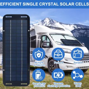 Solar Panel Kit, 30w 12v Solar Trickle Charger, 14 X 5 inch Portable Solar Powered Charger Kit with 4 Suction Cups, High-Efficiency Car Battery Charging for Car Rv Boat Motorcycl