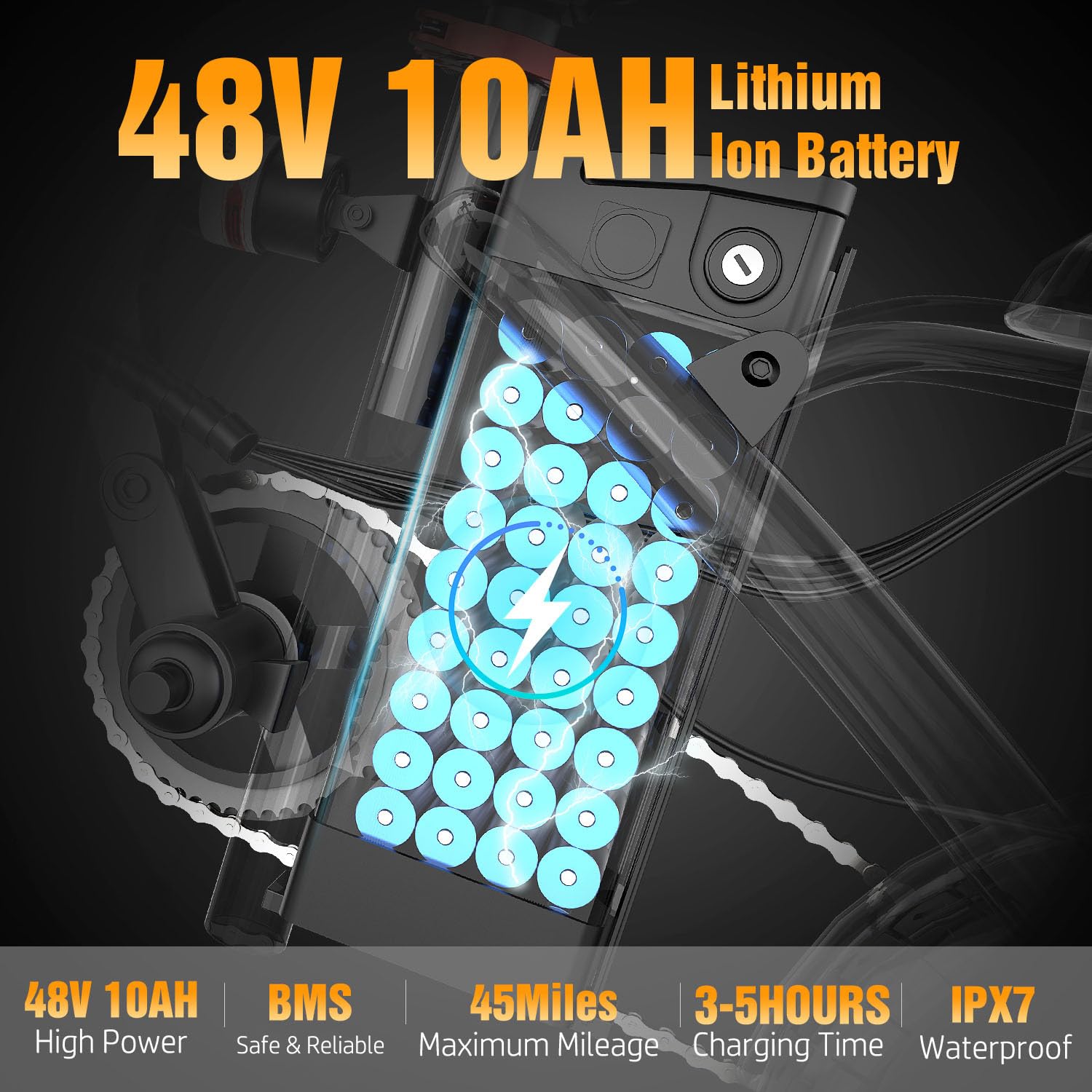 Pikabike Folding Electric Bike for Adults, Powerful 1200W Peak Motor, 20MPH Speed, 45 Miles Max Range, 48V Removable Battery, 14" Electric Bicycle for Commuting, Daily Riding, Lightweight & Portable - Image 8