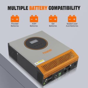 PowMr 2400W Solar Inverter, 24VDC to 110V/120VAC, Pure Sine Wave with 50A PWM Charge Controller, for Homes, RV, Hybrid Inverter for 24V Lead-Acid, Sealed Gel/AGM Battery, Off-Grid Systems