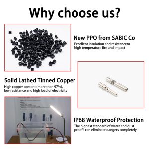 8AWG Solar Panel Connectors IP68 Waterproof 1500V 70A Solid Tinned Copper Terminal Black 5 Pairs for Solar PV Cable(10mm²)