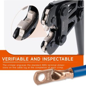 iCrimp Battery Cable Lug Crimping Tool Kit for 8-1/0 AWG - 63pcs Copper Lugs & 25pcs Heat Shrink Tubes, Wire Cutter & Stripper