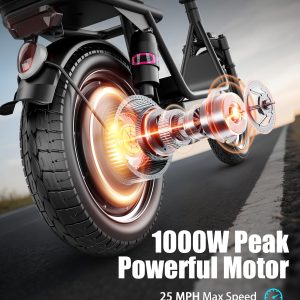 PIKABIKE Electric Scooter Adults, 1000W Peak Motor, 35 Miles of Range Scooter with Seat, 25MPH Top Speed, Foldable Escooter with Rear Box for Pets and Cargo, Dual Suspension for Commuting