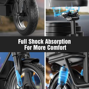 PIKABIKE Electric Scooter Adults, 1000W Peak Motor, 35 Miles of Range Scooter with Seat, 25MPH Top Speed, Foldable Escooter with Rear Box for Pets and Cargo, Dual Suspension for Commuting