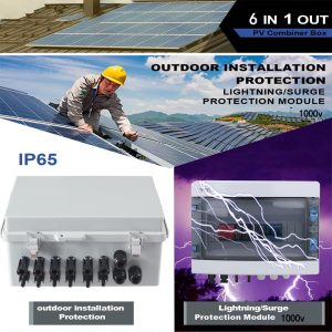 Combiner Box for Solar Panels Pv Combiner Box Solar Combiner Box with 6 String 15A Rated Current Fuse Surge Protective Device and 63A Air Circuit Breaker for On/Off Grid Solar Panel System