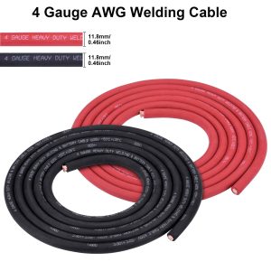 iGreely 4 AWG Gauge Wire Welding Battery Pure Copper Ultra Flexible Cable,10 Feet Black + 10 Feet Red Oxygen Free Copper OFC Welding Cable and Lugs Terminal Connectors with Heat Shrink Tubing