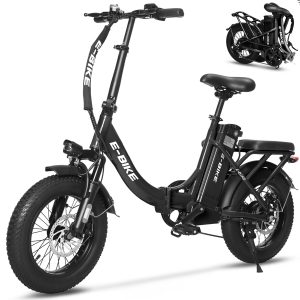 AIWARGOD Electric Bike for Adults, 750W Long Range Foldable Ebike with One/Dual Removable Battery, 40-120 Mile/25-30MPH, 20"/16“ Fat Tire Electric Bicycle (16" Small Folding Ebike, Black-01)