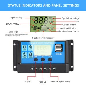 Anern 30A PWM Solar Charge Controller 12V/24V with LCD Display, Dual USB Solar Panel Battery Intelligent Regulator, Auto Parameter Adjustable, Timer Setting, Multiple Load Control Modes