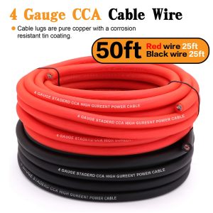 Taukealugs 4 Gauge Wire Copper Clad Aluminum CCA 50FT Black/Red with 4ga lugs,100A ANL Fuse Holder and Heat Shrink Tube - Battery Power/Ground Cable,Car Audio Speaker,RV Trailer Amp Wiring kit