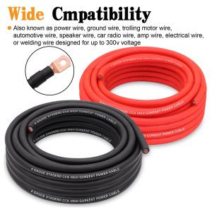 Taukealugs 4 Gauge Wire Copper Clad Aluminum CCA 50FT Black/Red with 4ga lugs,100A ANL Fuse Holder and Heat Shrink Tube - Battery Power/Ground Cable,Car Audio Speaker,RV Trailer Amp Wiring kit