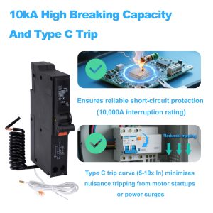120V 30A RCBO, Residual Current Circuit Breaker with Overload and Leakage Protection, 10kA, 30mA, Double-Wire Insertion, for Home & Industrial Use, CE Certified