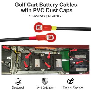 Golf Cart Battery Cables for EZGO TXT 1994-Up, 4 Gauge 7-Piece Pure Copper Wiring Kit with Insulated Terminals for 36V/48V - Heat, Corrosion & Weatherproof Resistant