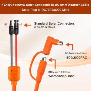 MOOKEERF Solar to DC 8mm Charge Extension Cable 3FT,12AWG+14AWG Solar Cable with Solar Panel Connector to DC7909/8020 Compatible with Anker,GZ Yeti,BLUETT,Jackery Portable Power Station