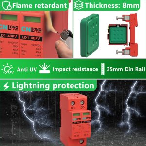 CNLonQcom 2P 40KA Voltage Surge Protector DC 1000V Solar PV Lightning Arrester Device for Rv, Home Lightning Protection System 35mm DIN Rail Mount (2pcs)