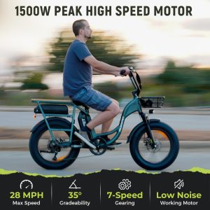 Mukkpet Breeze Electric Bike for Adults, Peak 1500w Motor 30AH Dual Batteries Ebike, 120Miles Two Seater Cargo Electric Bike, 20” *4.0 Fat Tire Ebikes for Adults UL2849 Certified