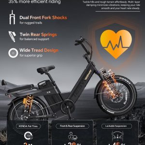 TESWAY 200Miles Ultra Long Range Step-Thru Electric Bike for Adults 2000W 32MPH, UL Certified 48V 60AH Full Suspension Ebike (48v 200miles Single Motor/Step-Thru, Black)