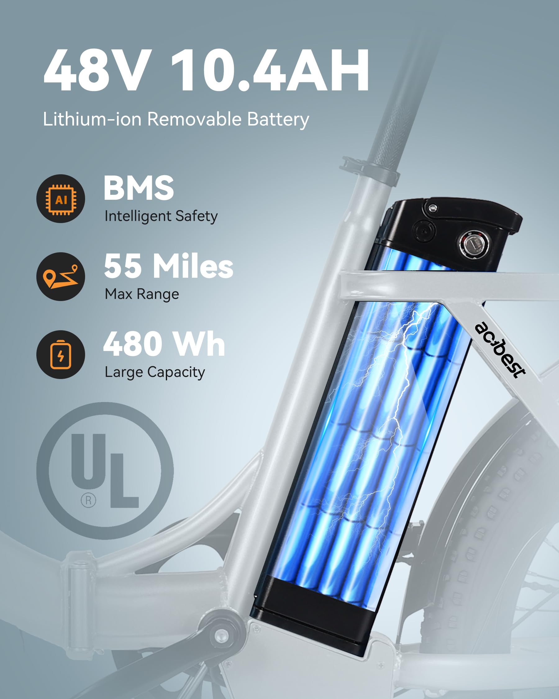 Qlife Electric Bike for Adults, Mars 20'' Fat Tire Folding Ebike with Peak 1200W Motor, 7 Speed 28MPH, 48V 499Wh Removable Battery Max Range 55 Miles, Foldable Electric Bicycle, White - Image 7