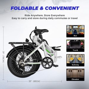 Aipas A2 Folding Electric Bike, 20'' Fat Tire Electric Bike with 750W Peak Motor, 48V 12.8Ah Removable Battery, 28MPH Max Speed, 62 Mile Range, Step-Through Frame and 7-Speed