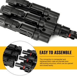 BougeRV Solar Branch Connectors 3 to 1 Y Connector for Parallel Connection Between Solar Panels (1 Pair)