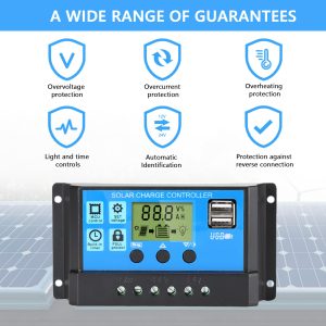 Anern 30A PWM Solar Charge Controller 12V/24V with LCD Display, Dual USB Solar Panel Battery Intelligent Regulator, Auto Parameter Adjustable, Timer Setting, Multiple Load Control Modes