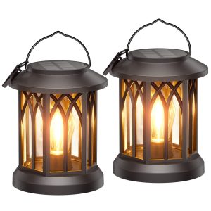 WdtPro Solar Lanterns Outdoor Waterproof, Upgraded Bright Hanging Solar Lights for Outside,Solar Powered Lanterns Lighting LED for Garden Patio Yard Decorative 2 Pack (Warm Light)