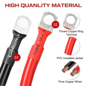 12Pcs 2AWG Battery Cable with 3/8'' M10 Lug Terminals 6-inch Cables Set Tinned Copper Power Inverter Wire Set for Solar, RV, Car, Motorcycle (6 Red +6 Black Cable)
