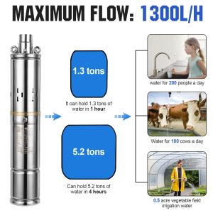 ECO-WORTHY 400W Solar Well Pump Kit, 140W Deep Well Submersible Pump with MPPT Controller Powered by 4pcs 100W Solar Panels for Off-grid Family use, Farm & Ranch, Deep Well