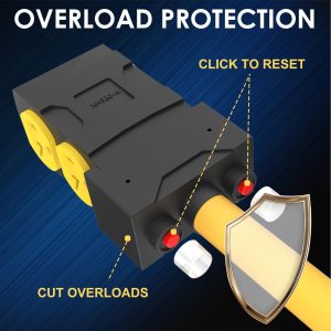 [240V to 120V] 30 Amp to 20 Amp 110 Adapter with Circuit Breaker Dryer Adapter Cord Distribution NEMA 14-30 Adapter to 4X 5-15R/5-20R T-Blade Multiple Use ETL Listed 1.5 FT Household Outlet