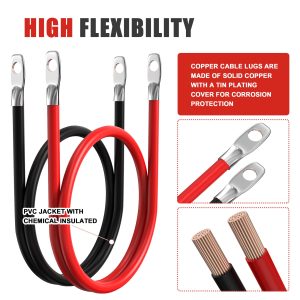 AWELTEC 4 AWG Battery Cable, 4 AWG 18-Inch Pure Copper Battery Inverter Cables with 3/8" Tabs on Both Ends Set for Automotive Solar Power Inverter Marine Boat RV Car Motorcycle (Red and Black)