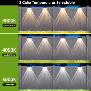 LIANGLOME Solar Fence Lights Outdoor - 2700/4000/6000K 3 Mode, Waterproof LED, Fence Light Solar Powered for Outside, Backyard/Railing/Step/Patio/Wall and Home Improvement(8 Pack)