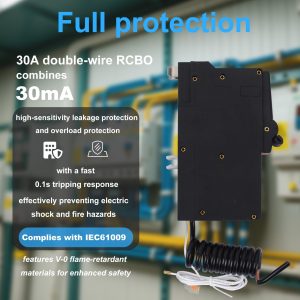 120V 30A RCBO, Residual Current Circuit Breaker with Overload and Leakage Protection, 10kA, 30mA, Double-Wire Insertion, for Home & Industrial Use, CE Certified