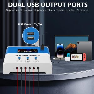 VIXKPIRR 30A PWM Solar Charge Controller 12V/24V Auto, PWM Charge Controllers 30A for Solar Panels with LCD Display Dual USB Port, 12V/24V Solar Regulator Controller for Gel/SLD/FLD/LI Battery