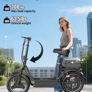 PIKABIKE Electric Scooter Adults, 1000W Peak Motor, 35 Miles of Range Scooter with Seat, 25MPH Top Speed, Foldable Escooter with Rear Box for Pets and Cargo, Dual Suspension for Commuting