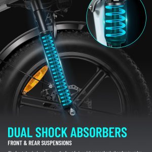 Mukkpet Tank 1500W Peak Electric Bike for Adults, 28MPH 65Miles Folding Electric Bike, 48V 15AH Battery Ebike, 20” *4.0 Fat Tires Ebike for Adults, Dual Suspension