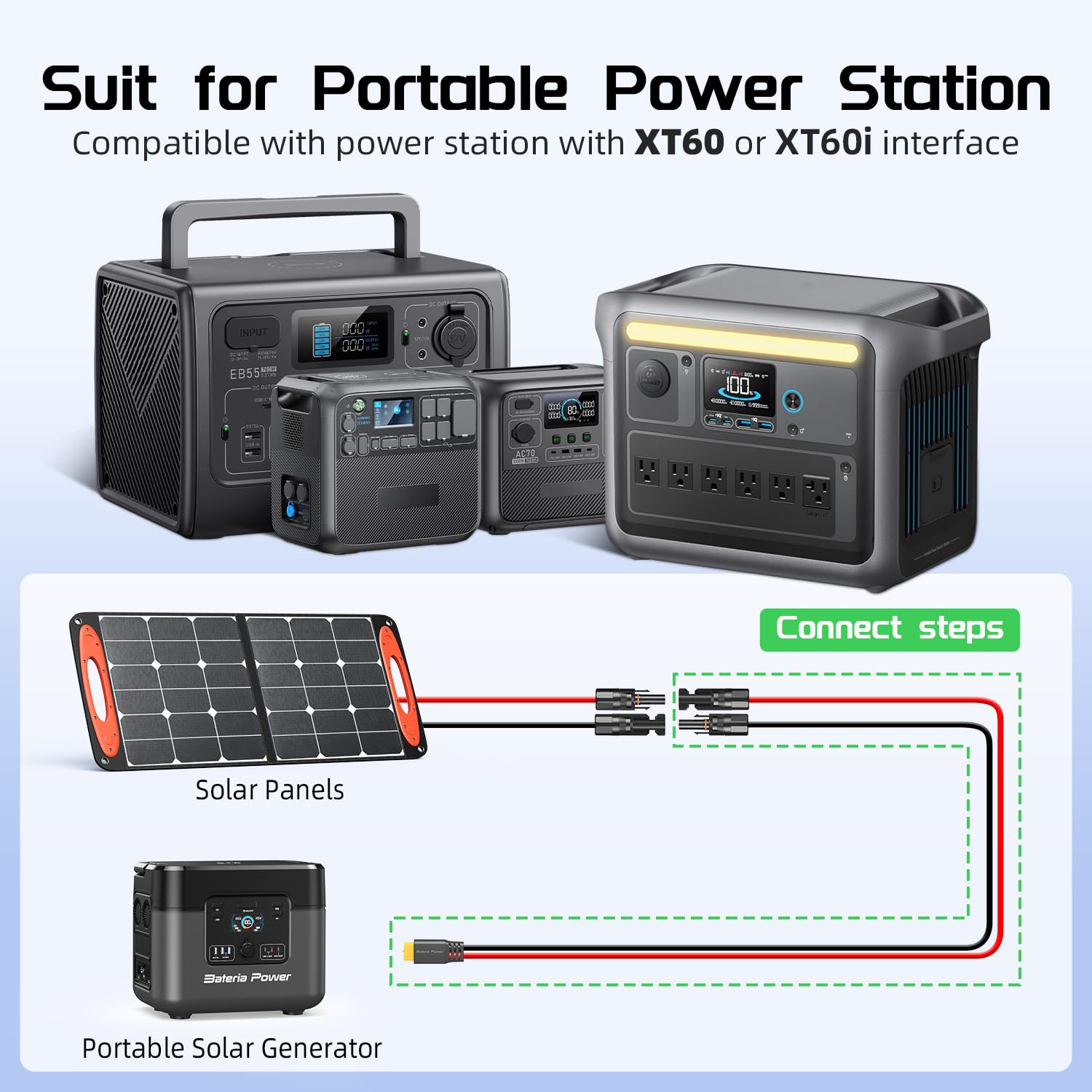 Bateria Power Solar to XT60 Charge Extension Cable 12AWG 10Ft Solar Connector to XT60 Adapter Cable for Solar Panel to LiFePO4 Battery RV Portable Power Station Solar Generator - Image 6