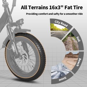 AIWARGOD Electric Bike for Adults, 750W Long Range Foldable Ebike with One/Dual Removable Battery, 40-120 Mile/25-30MPH, 20"/16“ Fat Tire Electric Bicycle (16" Small Folding Ebike, Black-01)