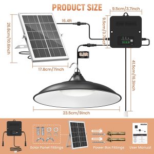 APILAB Solar Shed Light Indoor Outdoor, 2000LM Daytime Available Pendant Light with Pull String, Dusk to Dawn, 3 Lighting Modes Solar Lights Indoor, IP65 Waterproof for Barn, Gazebo, Shop, Garage