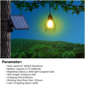 Ousam Led Solar Lights Outdoor, Solar Powered Shed Light Pendant Bulb Dusk to Dawn Extension Cable 9.8FT Waterproof for Indoor, Shed, Chicken Coop, Gazebo, Barn (Warm White)