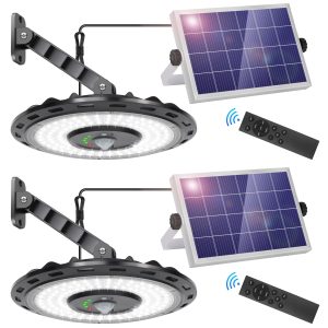 ropelux Solar Lights Outdoor Indoor, 3000LM Dimmable 5 Modes (2 All Day Modes) Motion Sensor Solar Shed Barn Light with Remote IP65 Waterproof for Gazebo Yard Patio Security Lighting, 2 Pack
