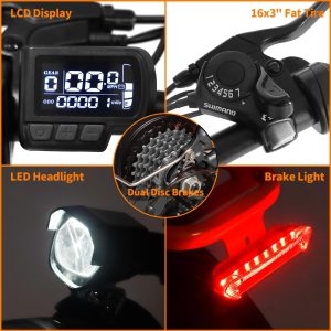 AIWARGOD Electric Bike for Adults, 750W Long Range Foldable Ebike with One/Dual Removable Battery, 40-120 Mile/25-30MPH, 20"/16“ Fat Tire Electric Bicycle (16" Small Folding Ebike, Black-01)