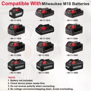 TSSKMOYY Jumper Cables Compatible with Mil-Waukee 18V Battery | 2FT 14AWG Booster Cable with Alligator Clips | Jump Start Clamps Cars/RVs/Truck | 392°F/200°C Silicone Wire Heat Resistant (No Battery)