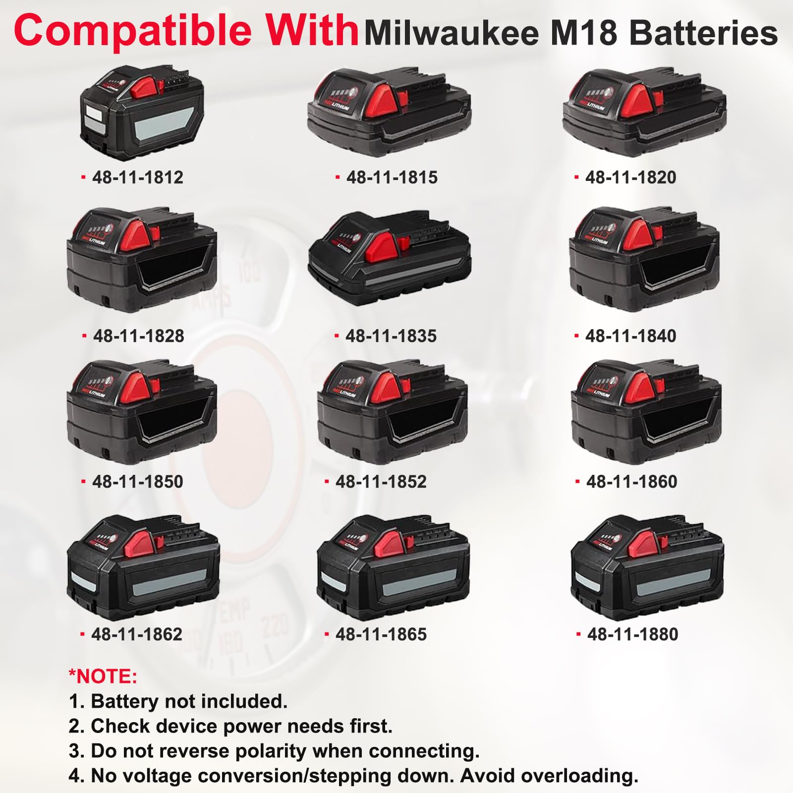 TSSKMOYY Jumper Cables Compatible with Mil-Waukee 18V Battery | 2FT 14AWG Booster Cable with Alligator Clips | Jump Start Clamps Cars/RVs/Truck | 392°F/200°C Silicone Wire Heat Resistant (No Battery) - Image 4