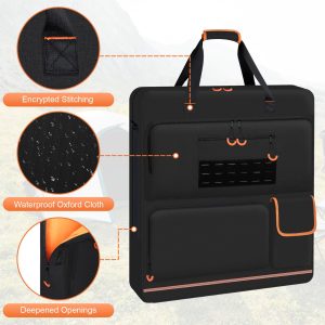 Wigojoy Solar Panel Storage Bag with Orange Lining, Deepened Opening, Zipper with Pull and Multi-Accessory Space Solar Panel Travel Carrying Case Fit for Jackery SolarSaga 100W 100X 200W, Black