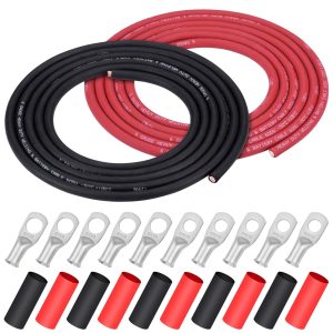 iGreely 6 Gauge 6 AWG Wire 10 Feet Black + 10 Feet Red Ultra Flexible Welding Battery Pure Copper Cable + 5pcs of 5/16" & 5pcs 3/8" Copper Cable Lug Terminal Connectors+Heat Shrink Tubing