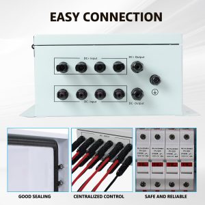 Elnuimex PV Combiner Box 4 String, IP65 Waterproof Solar Combiner with Lightning Arrester, Metal Box, 20A Rated Current Fuse and Circuit Breakers for On/Off Grid Solar Panel System