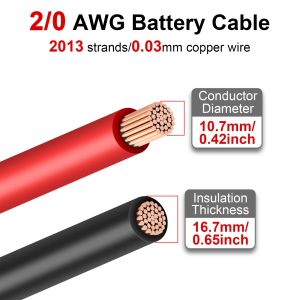 Geosiry 2/0 Battery Cables, 3FT 2/0 Welding Cable with 5/16” Lugs for DIY Enthusiasts and Professional Mechanics, Perfect for Cars and Motorcycles (2/0AWG-5/16, 3FT)
