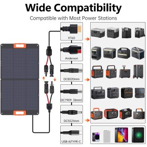 SOKIOVOLA N-Type 16BB 100W Portable Solar Panel for EF/Jackery/Bluetti/Anker Power Station,ETFE Foldable Solar Panel Charger 25% High Efficiency USB-A & QC3.0 Output IP68 for Blackout Camping RV