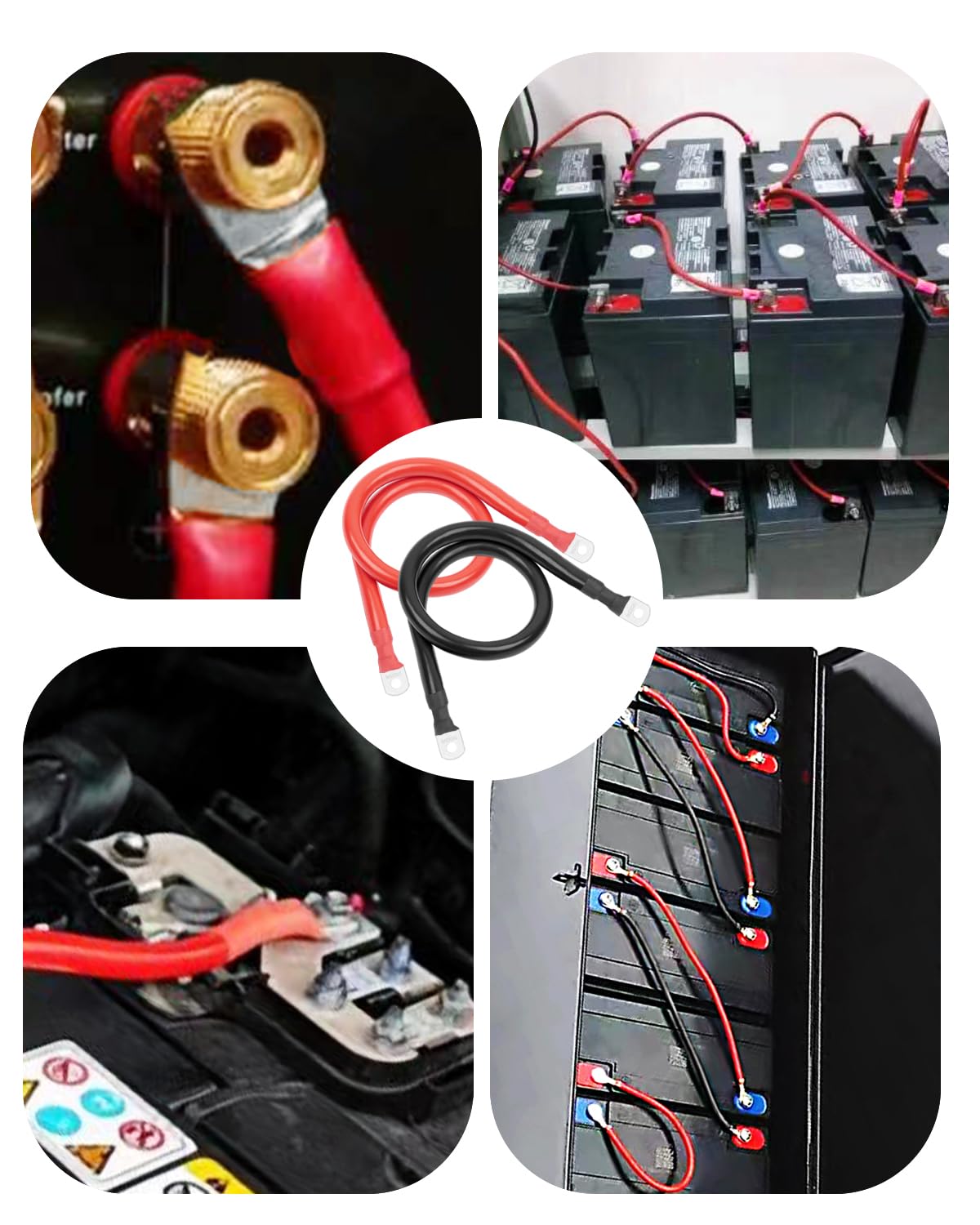 BESTEK 1/0 AWG Gauge Red and Black Battery Cables 5/16" in Lugs, 12 inch Pure Copper Power Inverter Cables for Solar, RV, Car, Boat, (Positive and Negetive) - Image 3